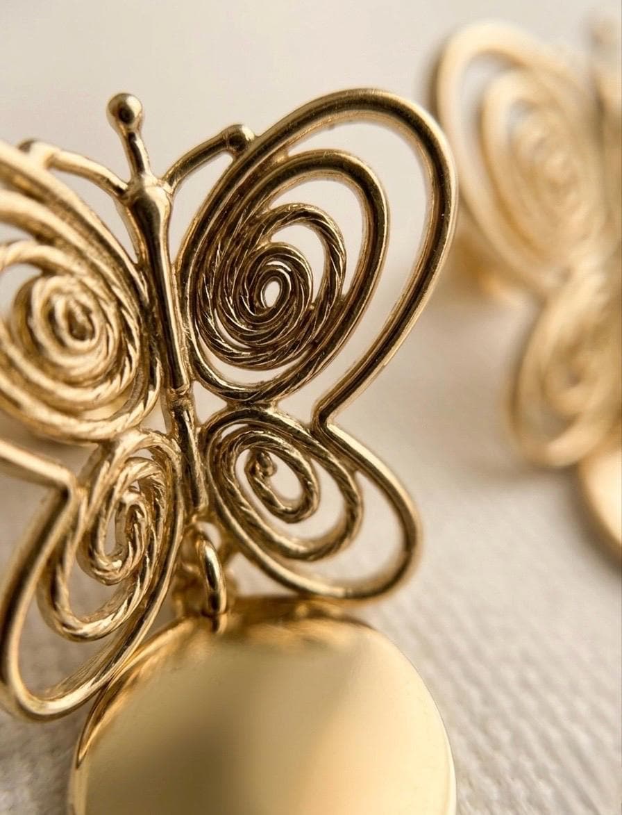 Gold Butterfly Dangle Drop Earrings