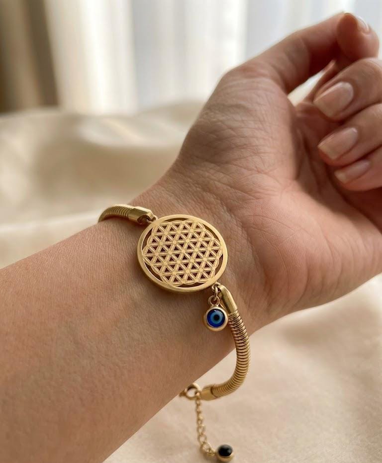 Gold Flower of Life Protection Bracelet