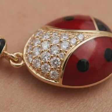 Gold Ladybug Crystal Pendant Necklace