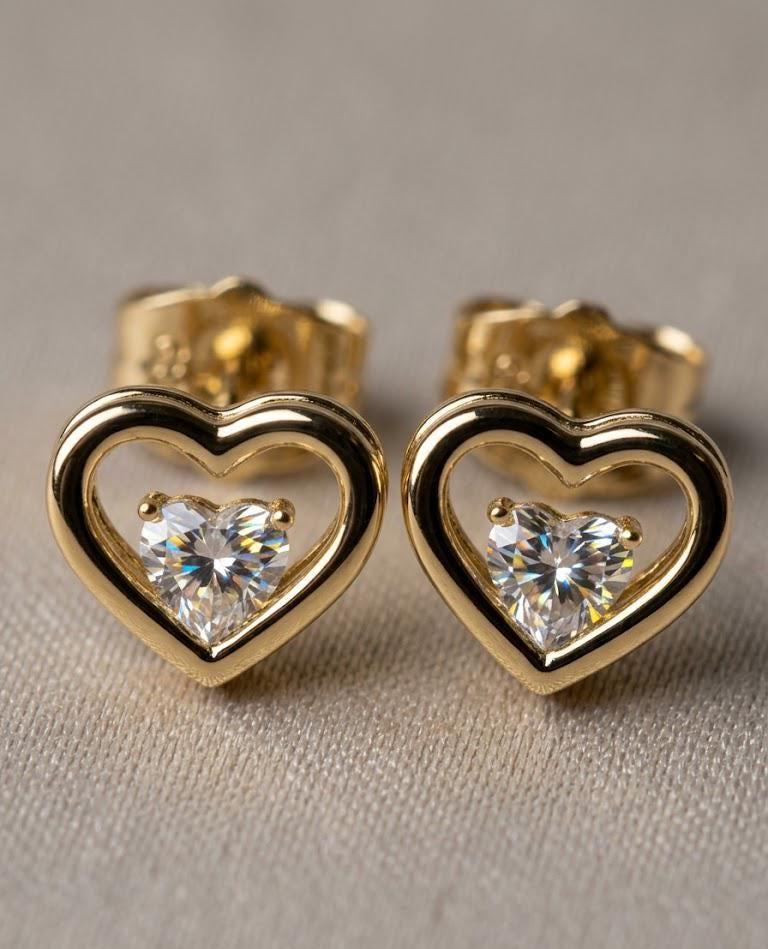 Gold Rose Quartz Heart Stud Earrings