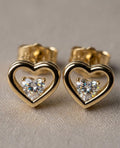 Gold Rose Quartz Heart Stud Earrings