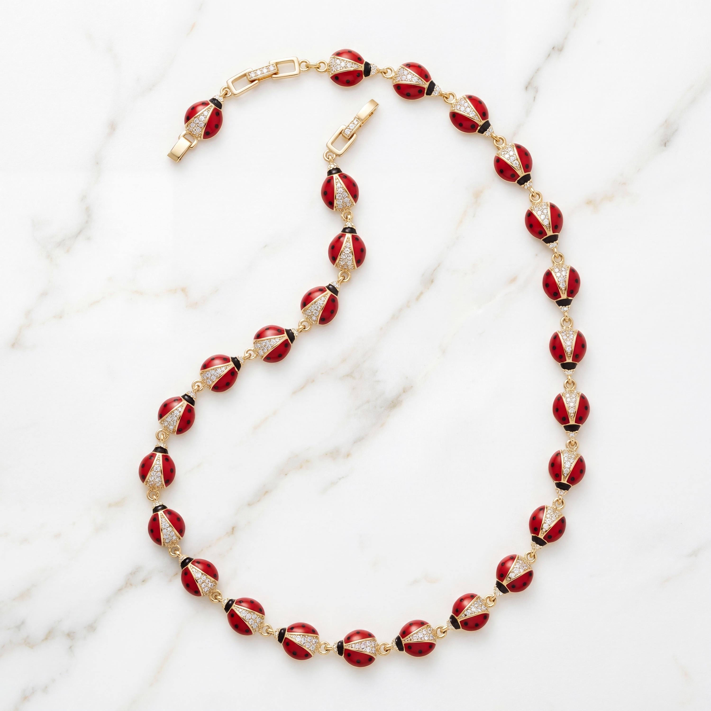 Gold Ladybug Crystal Pendant Necklace