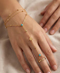 Gold Hand Chain Bracelet, Dainty Turquoise Star Charm, Boho Finger Harness Jewelry