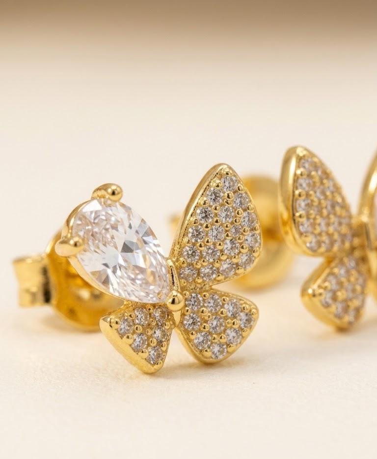 Gold CZ Butterfly Stud Earrings