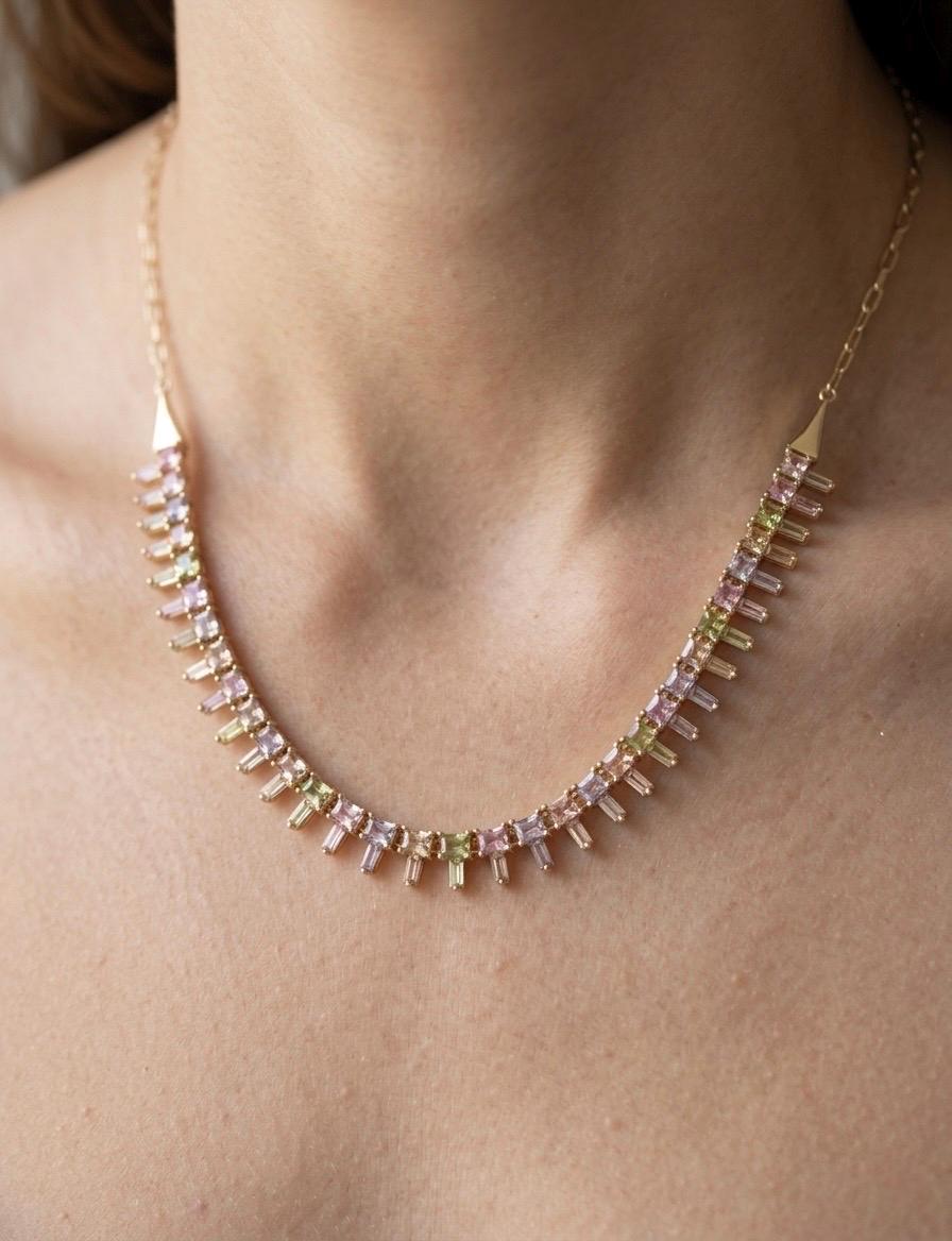 Pastel Rainbow Beaded Choker Necklace, 14K Gold Plated Layering Jewelry