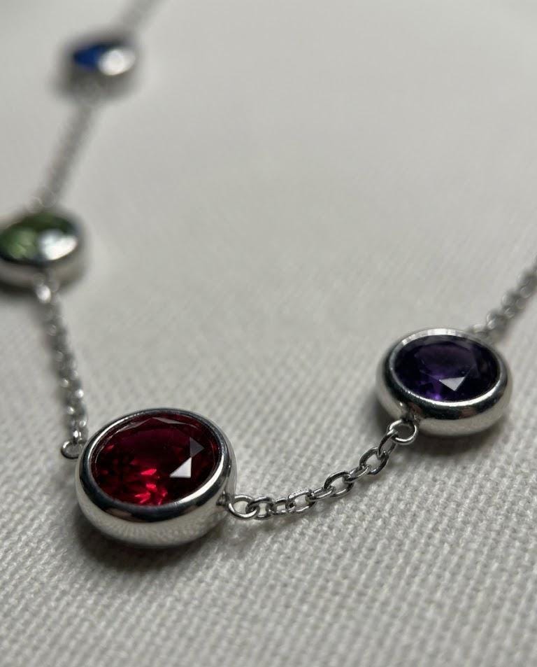 Rainbow Gemstone Station Layering Necklace