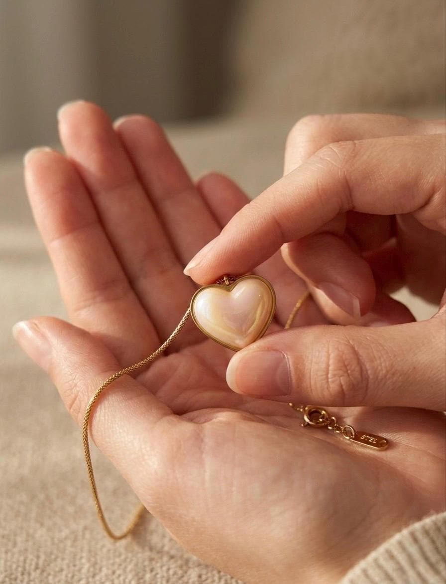 Mother of Pearl Heart Necklace, 14K Gold Plated Dainty Pendant, Romantic Love Jewelry