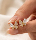 Gold CZ Butterfly Stud Earrings