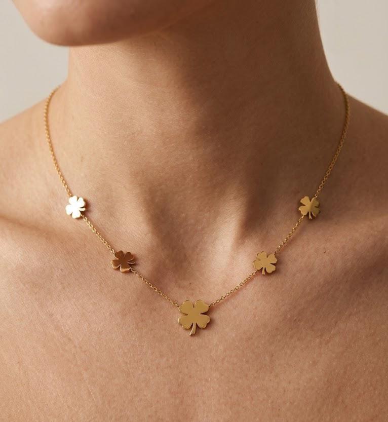 Gold Plated Four Leaf Clover Necklace – Minimalist Lucky Charm Everyday Jewelry