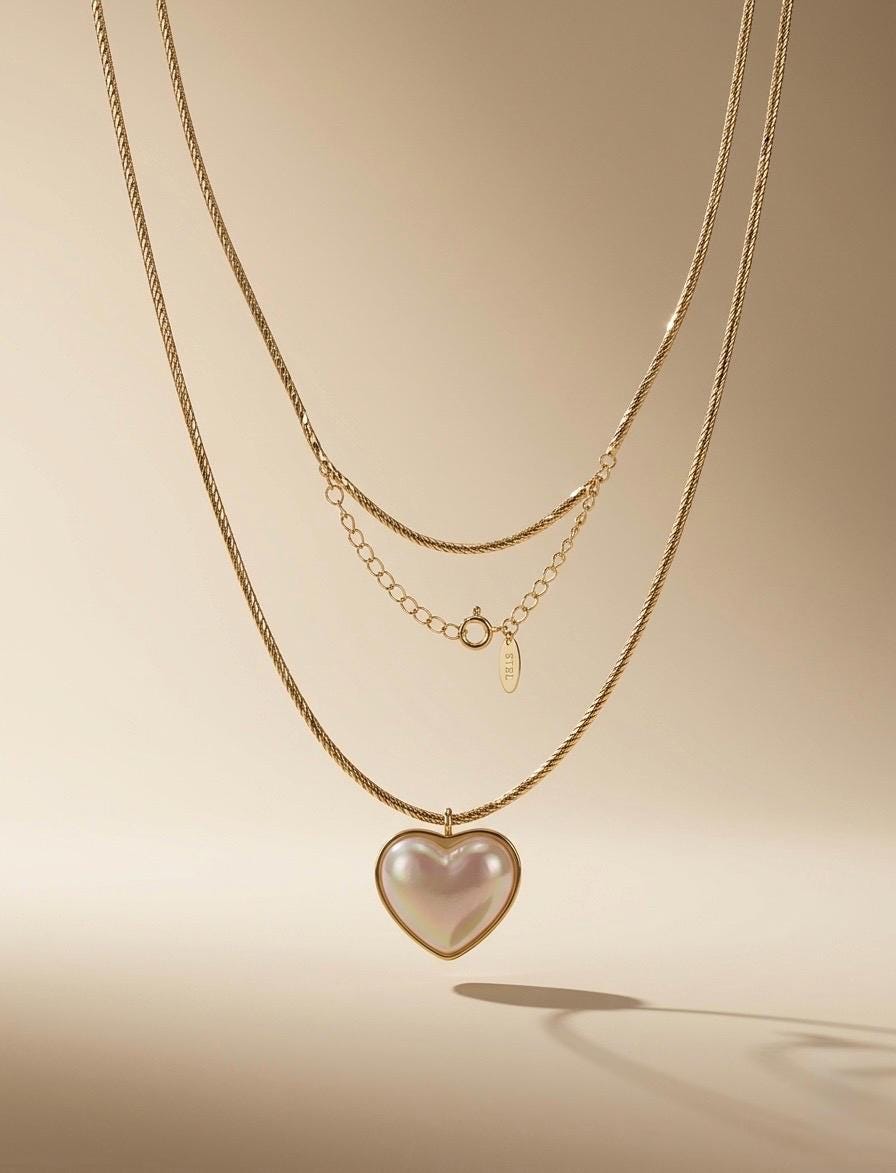 Mother of Pearl Heart Necklace, 14K Gold Plated Dainty Pendant, Romantic Love Jewelry