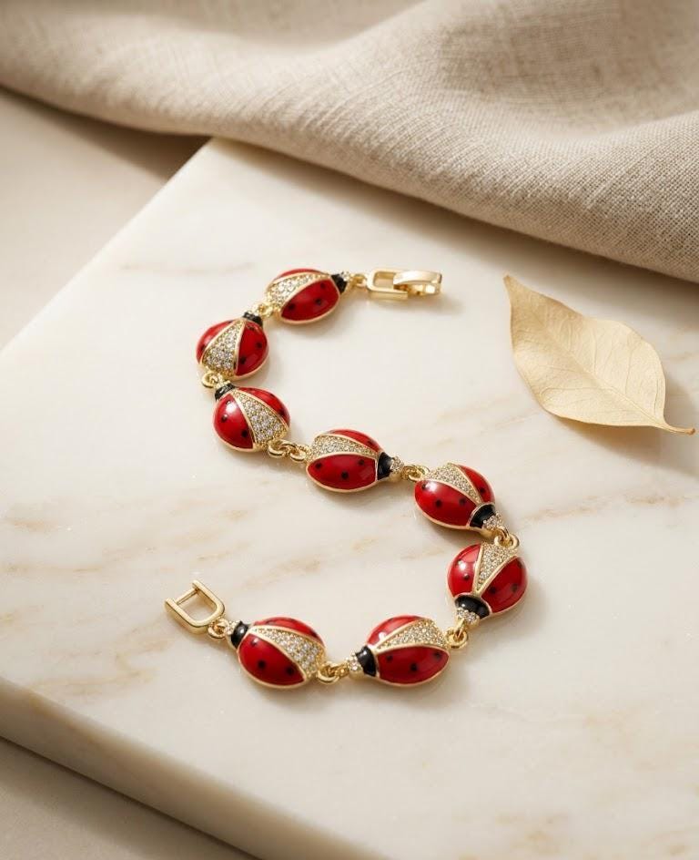Gold Ladybug Lucky Charm Bracelet