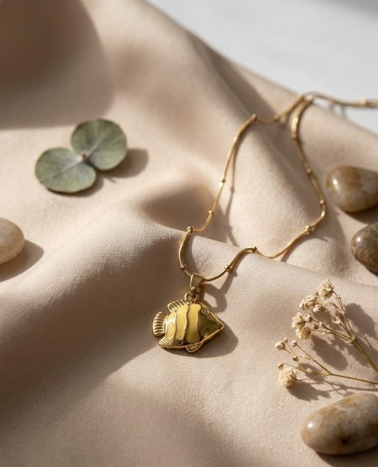 Gold Articulated Fish Pendant Necklace