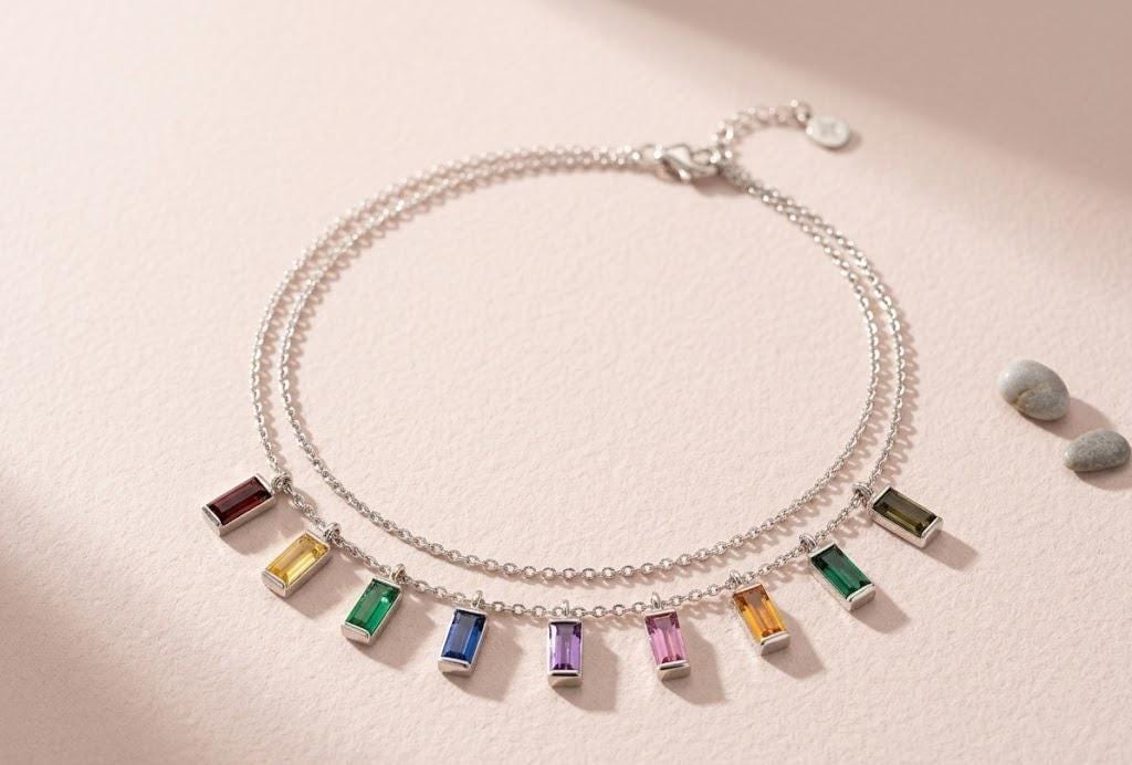 Rainbow Gemstone Gold Beach Anklet