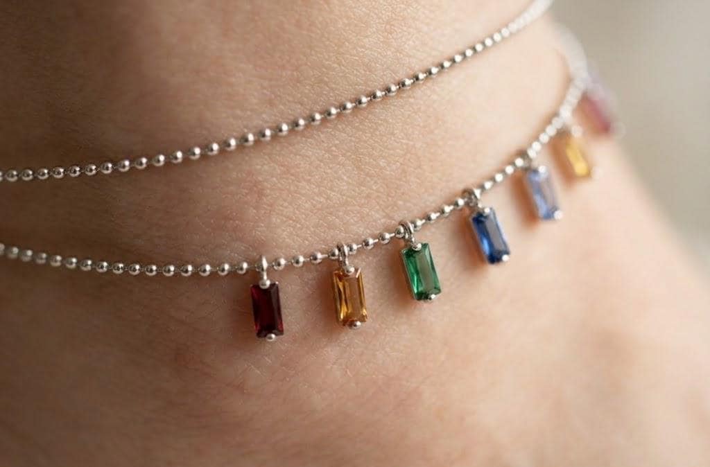 Rainbow Gemstone Gold Beach Anklet