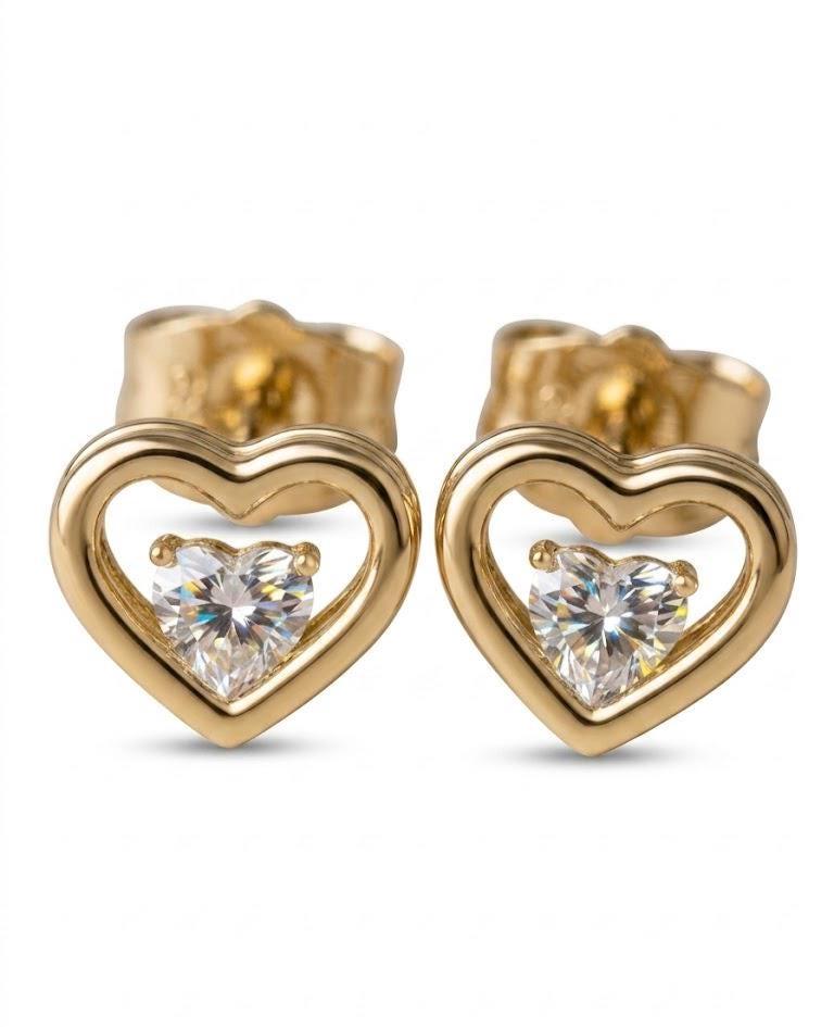 Gold Rose Quartz Heart Stud Earrings