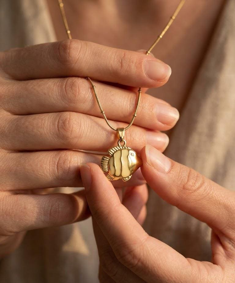 Gold Articulated Fish Pendant Necklace