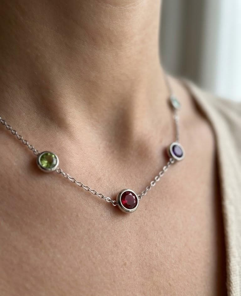 Rainbow Gemstone Station Layering Necklace