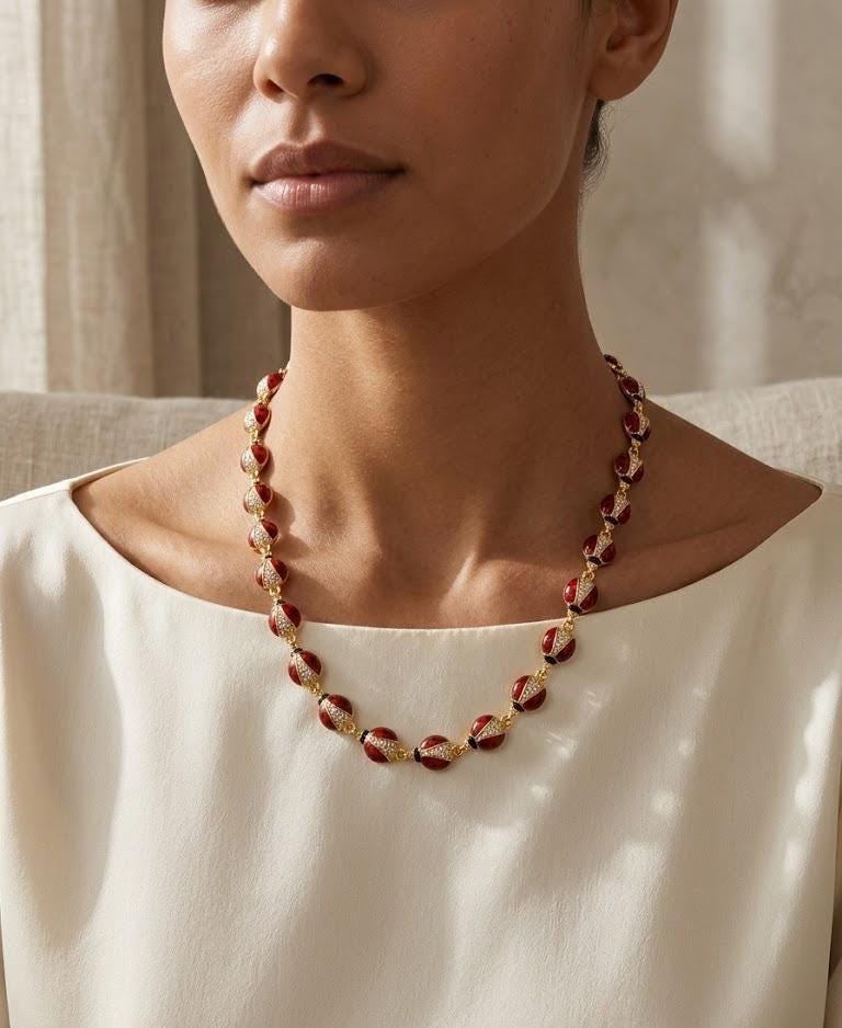 Gold Ladybug Crystal Pendant Necklace