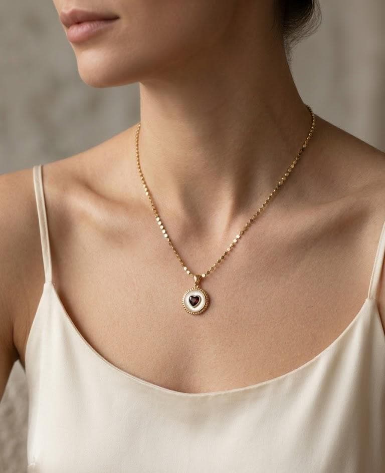 Gold Plated Red Heart Pendant Necklace, Dainty Love Jewelry, Stainless Steel Bonita Jewellery