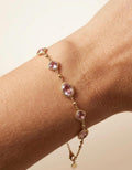Gold Plated Rose Quartz Bracelet, Tarnish Free Waterproof Dainty Link Chain