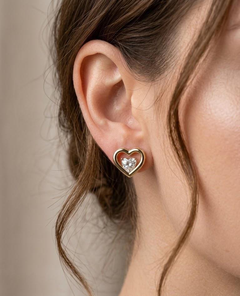 Gold Rose Quartz Heart Stud Earrings