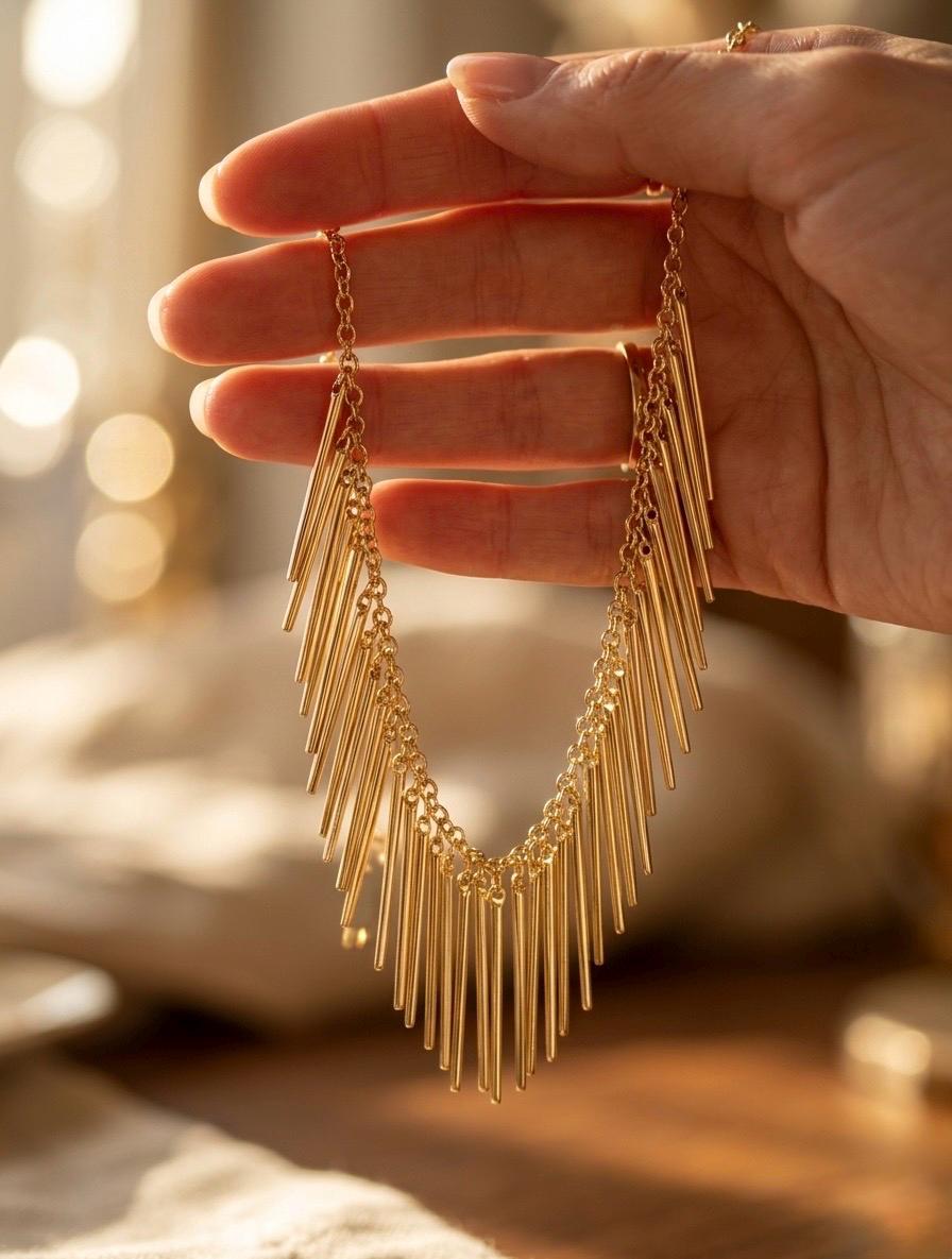 Gold Tassel Fringe Statement Necklace