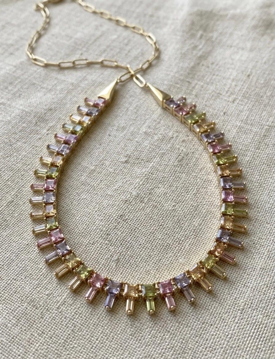 Pastel Rainbow Beaded Choker Necklace, 14K Gold Plated Layering Jewelry