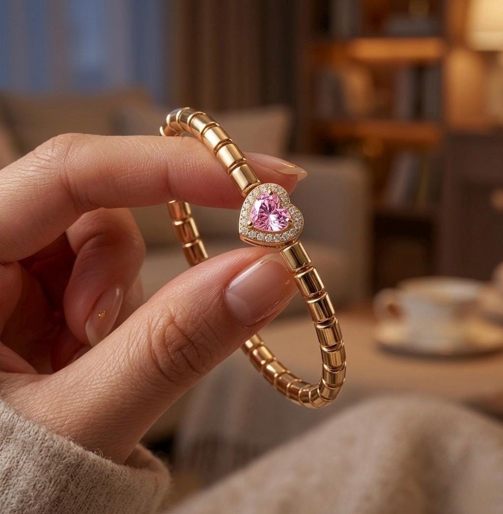 14K Gold Pink Heart Beaded Bracelet