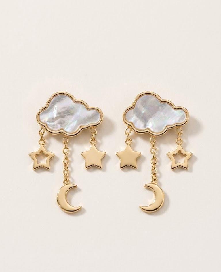 Gold Celestial Moon Star Dangle Earrings