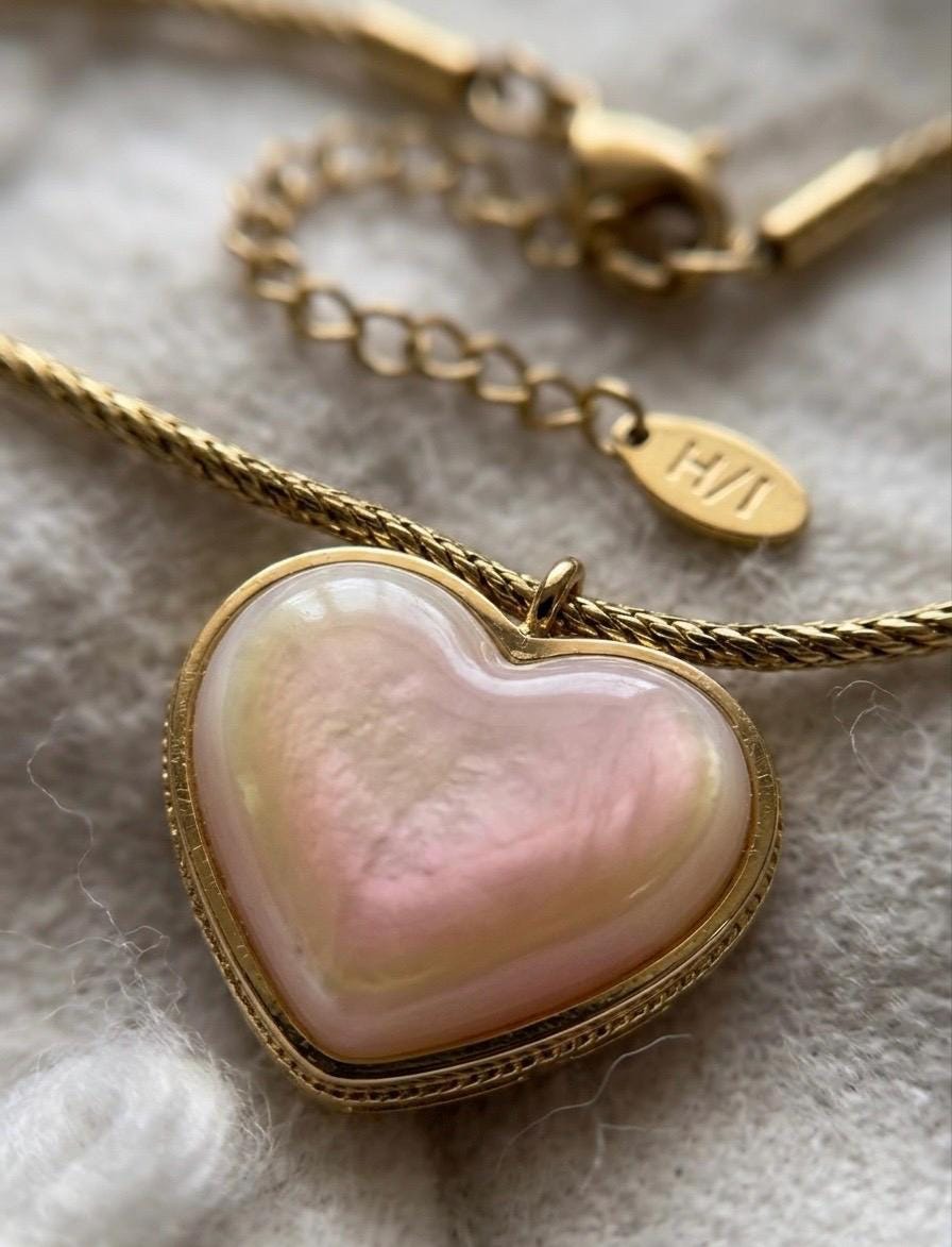 Mother of Pearl Heart Necklace, 14K Gold Plated Dainty Pendant, Romantic Love Jewelry