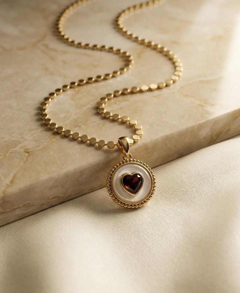 Gold Plated Red Heart Pendant Necklace, Dainty Love Jewelry, Stainless Steel Bonita Jewellery