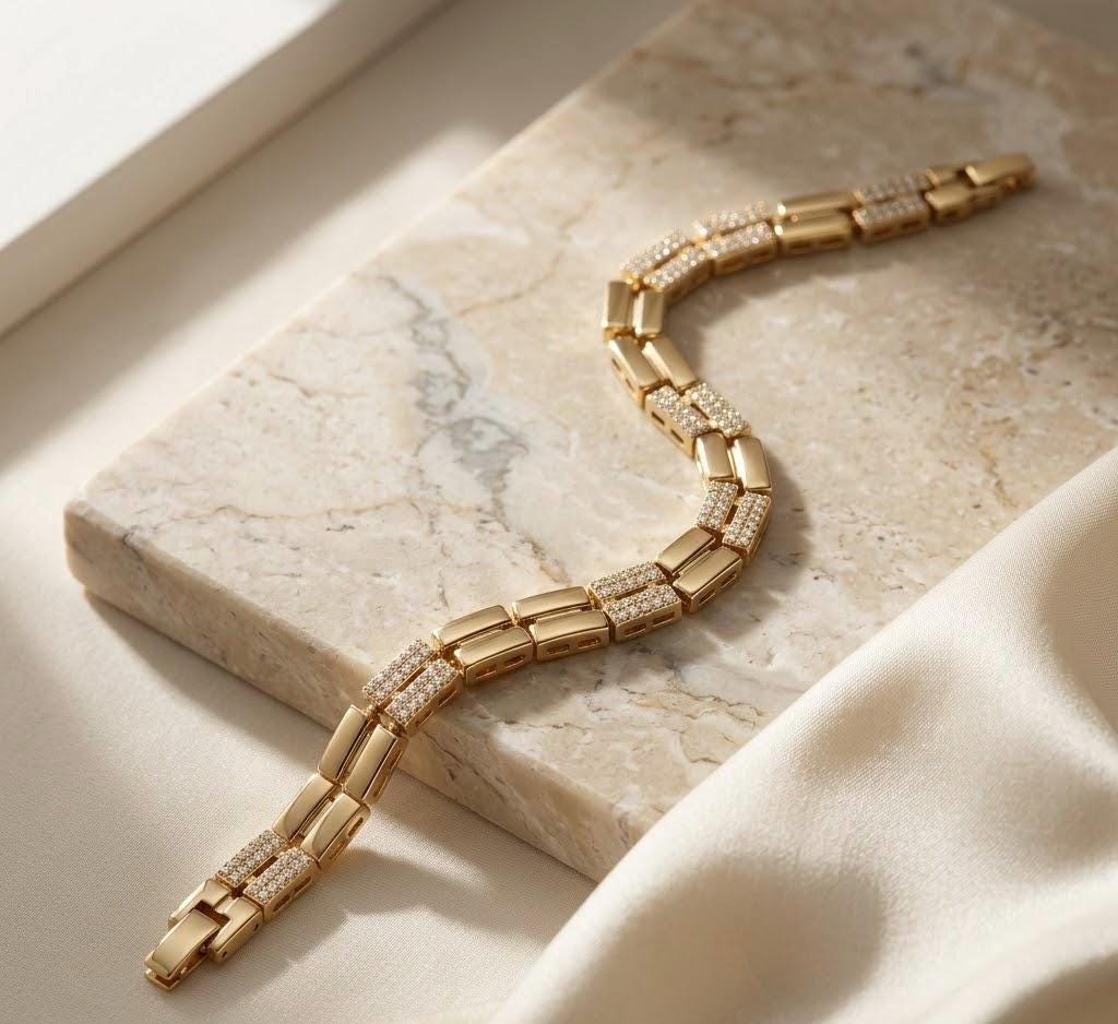 Gold Tennis Bracelet, Cubic Zirconia, 14K Gold Plated, Minimalist Jewelry