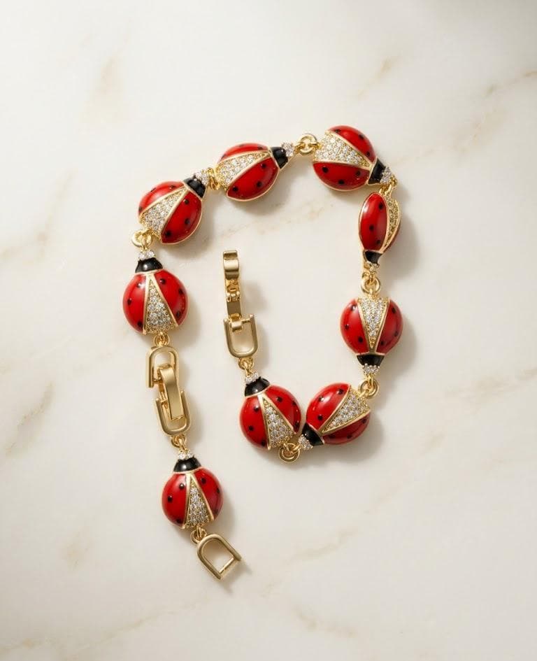 Gold Ladybug Lucky Charm Bracelet