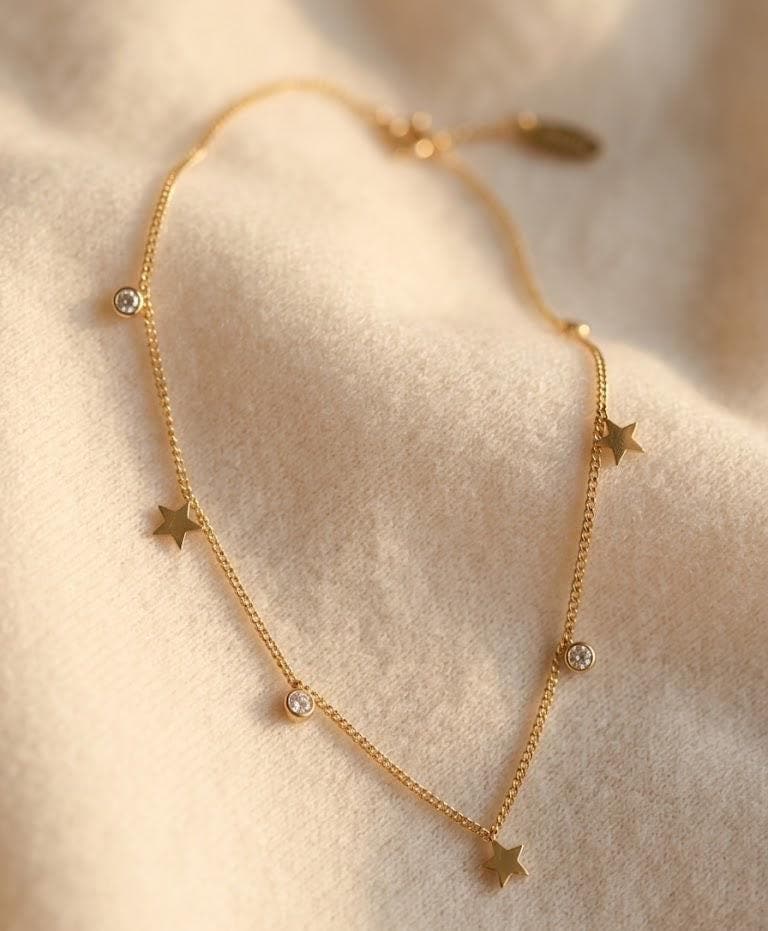 Gold Star Anklet, Dainty Celestial Anklet, Minimalist Satellite Chain Anklet, Layered Beach Jewelry Gift for Her
