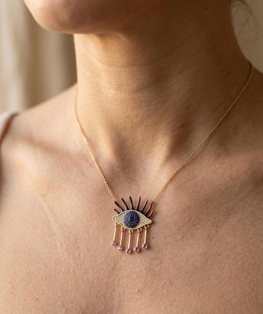 Gold Evil Eye Nazar Pendant Necklace