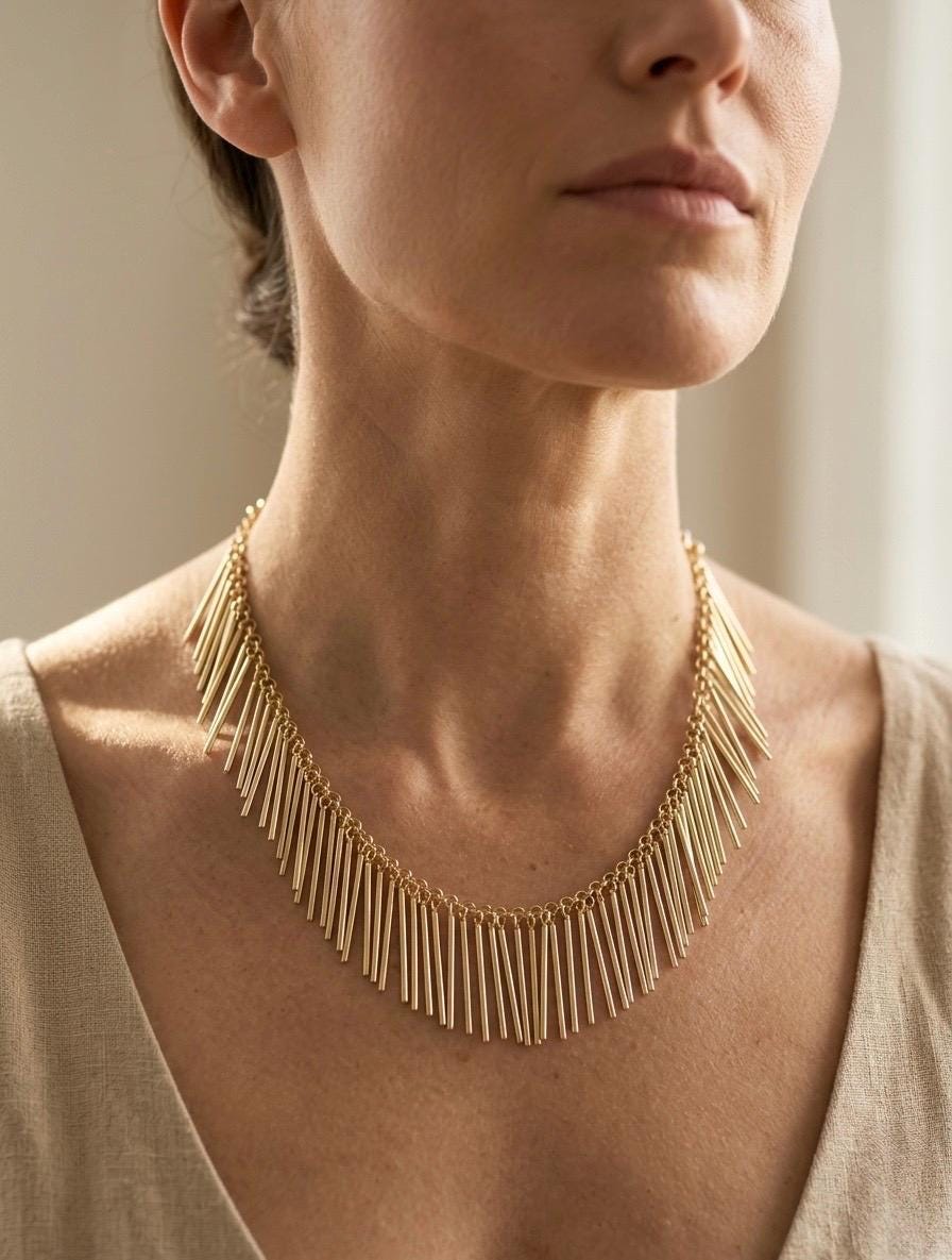 Gold Tassel Fringe Statement Necklace