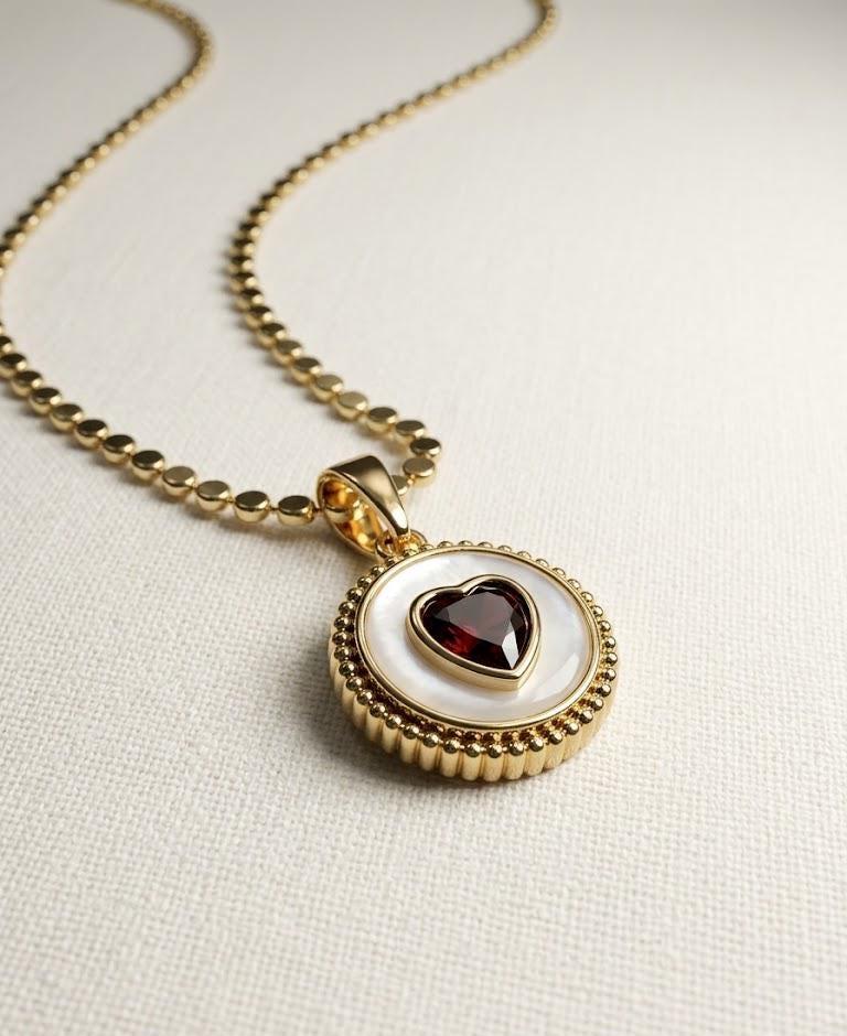 Gold Plated Red Heart Pendant Necklace, Dainty Love Jewelry, Stainless Steel Bonita Jewellery