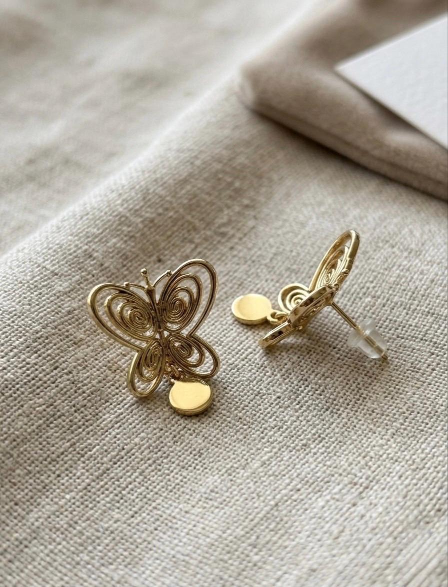 Gold Butterfly Dangle Drop Earrings