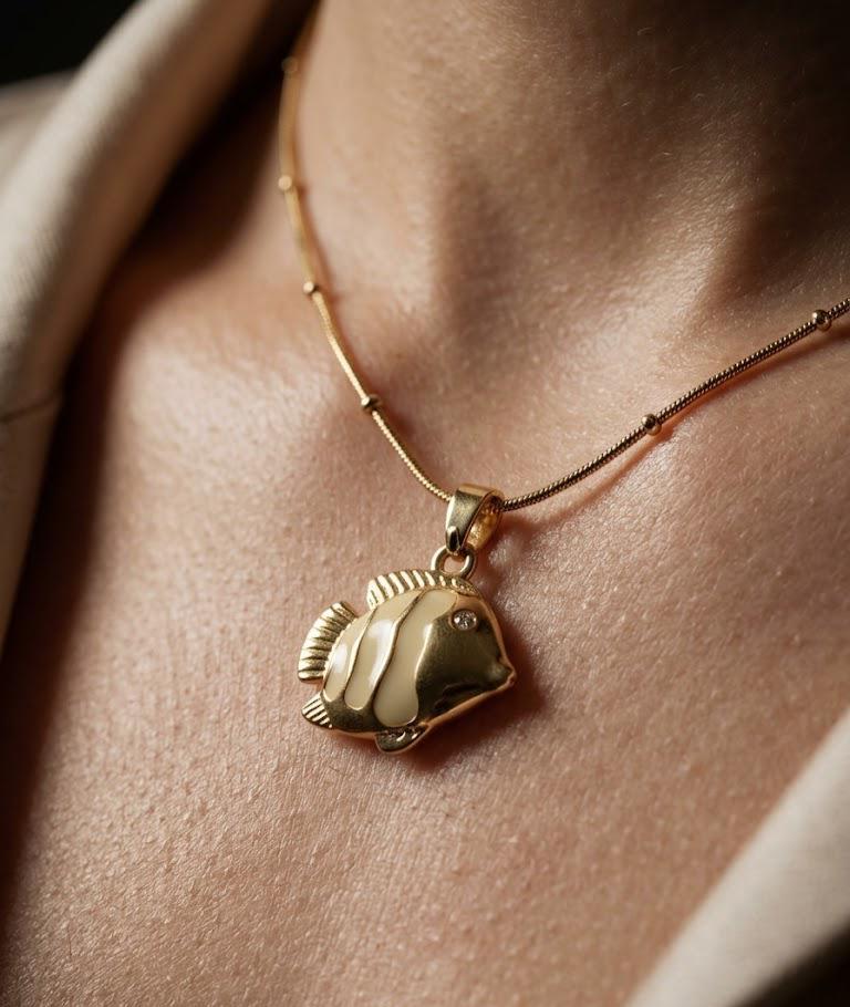 Gold Articulated Fish Pendant Necklace