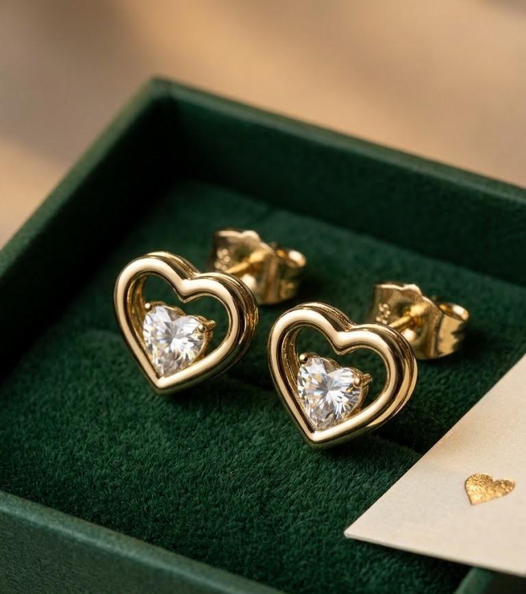 Gold Rose Quartz Heart Stud Earrings
