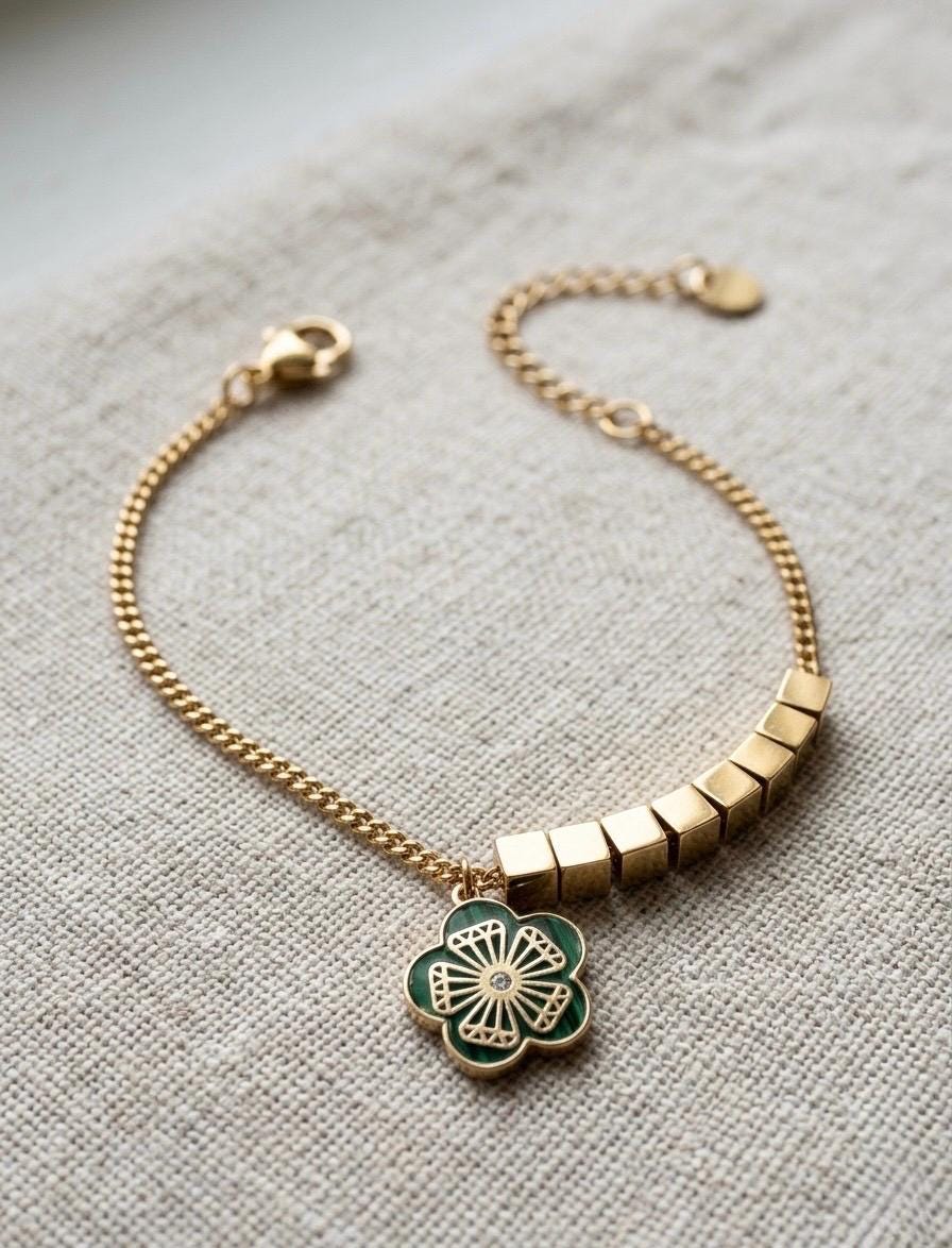 Gold Daisy Flower Charm Bracelet