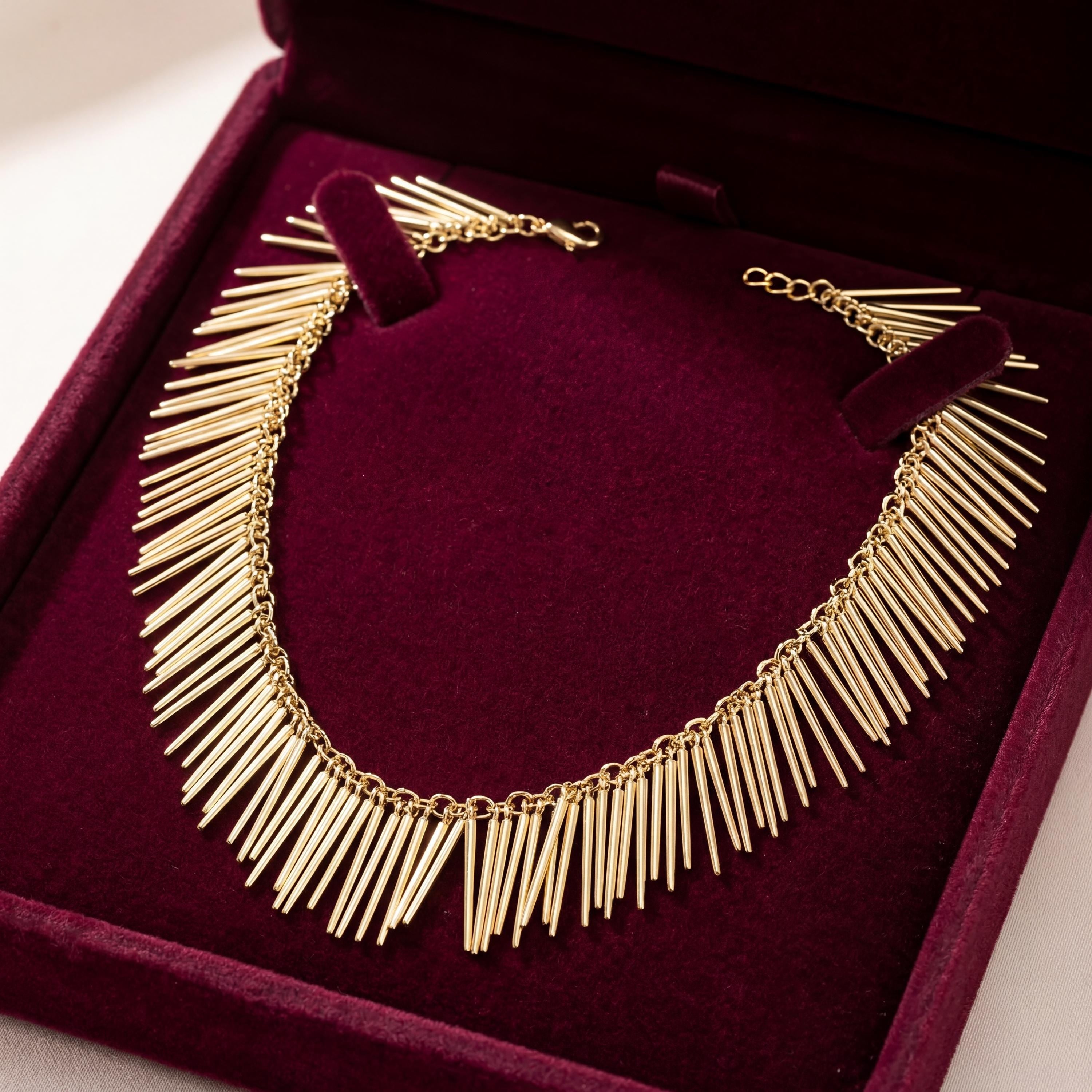 Gold Tassel Fringe Statement Necklace