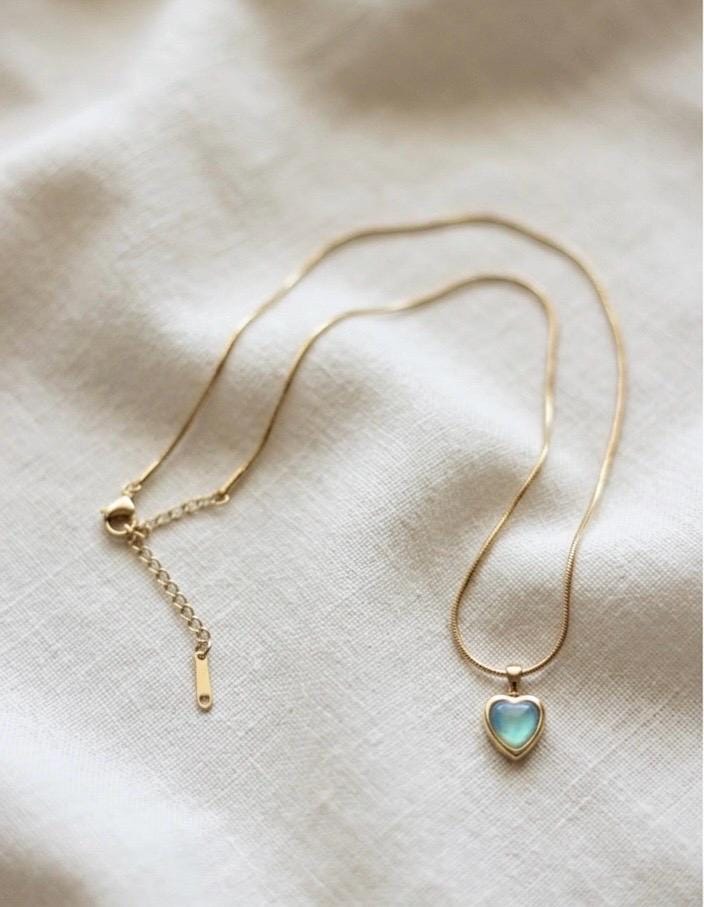 Turquoise Heart Pendant Necklace, 14K Gold Plated Dainty Layering Jewelry