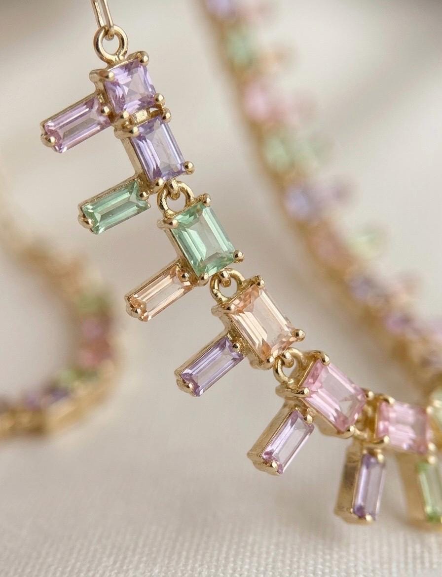 Pastel Rainbow Beaded Choker Necklace, 14K Gold Plated Layering Jewelry