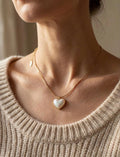 Mother of Pearl Heart Necklace, 14K Gold Plated Dainty Pendant, Romantic Love Jewelry