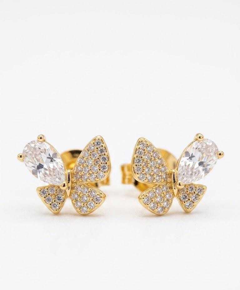 Gold CZ Butterfly Stud Earrings