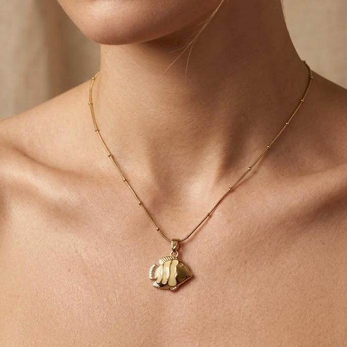 Gold Articulated Fish Pendant Necklace