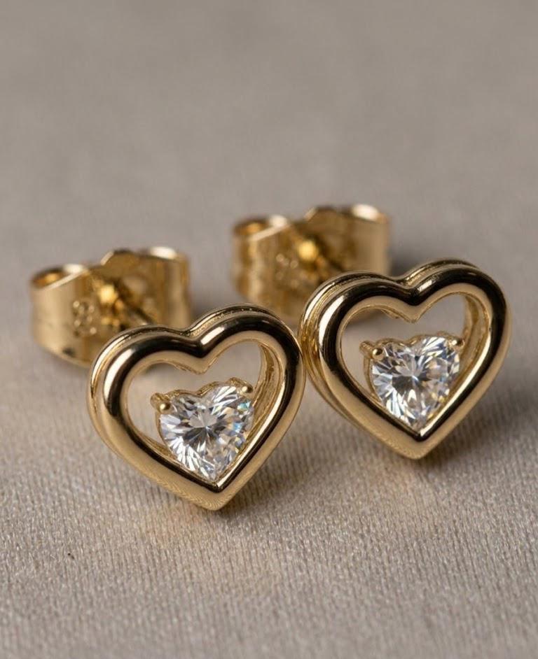 Gold Rose Quartz Heart Stud Earrings