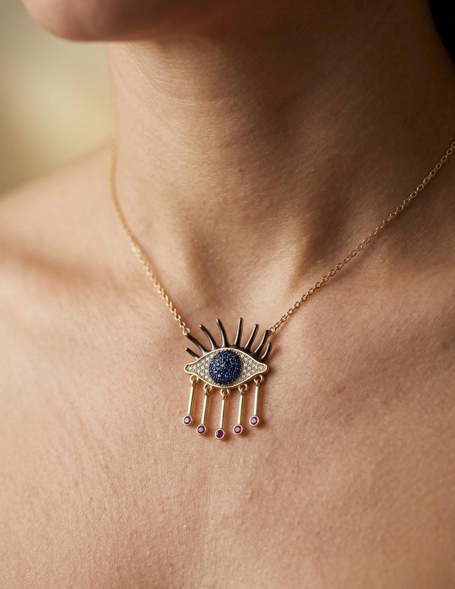 Gold Evil Eye Nazar Pendant Necklace