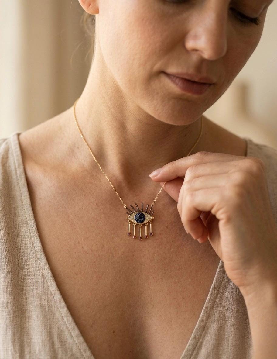 Gold Evil Eye Nazar Pendant Necklace